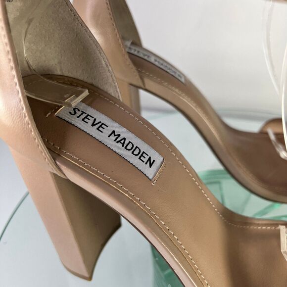 Steve Madden Carrson High Heel Sandals Leather Ankle Strap Blush Nude - Picture 7 of 9